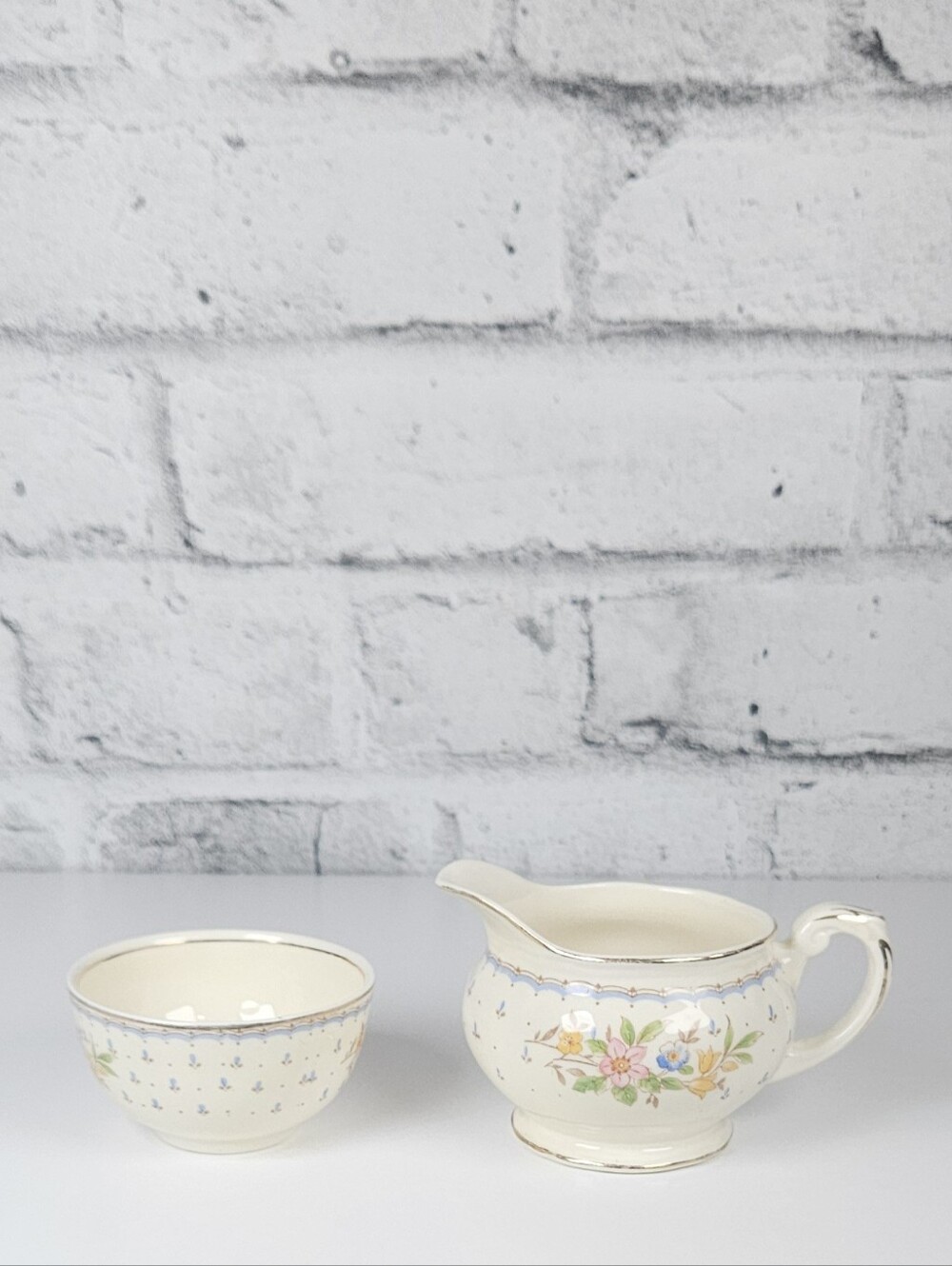 Vintage Crescent George Jones Floral Creamer and Sugar Bowl Set